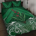 Rongoa Maori New Zealand Harakeke Quilt Bed Set NZ Weaving Pattern Green