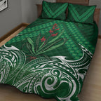 Rongoa Maori New Zealand Harakeke Quilt Bed Set NZ Weaving Pattern Green