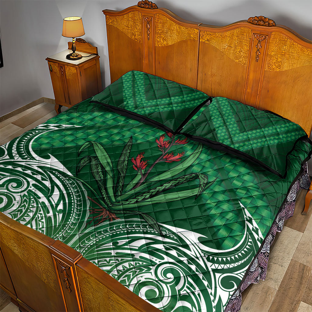 Rongoa Maori New Zealand Harakeke Quilt Bed Set NZ Weaving Pattern Green