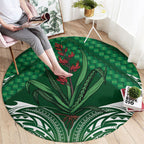 Rongoa Maori New Zealand Harakeke Round Carpet NZ Weaving Pattern Green
