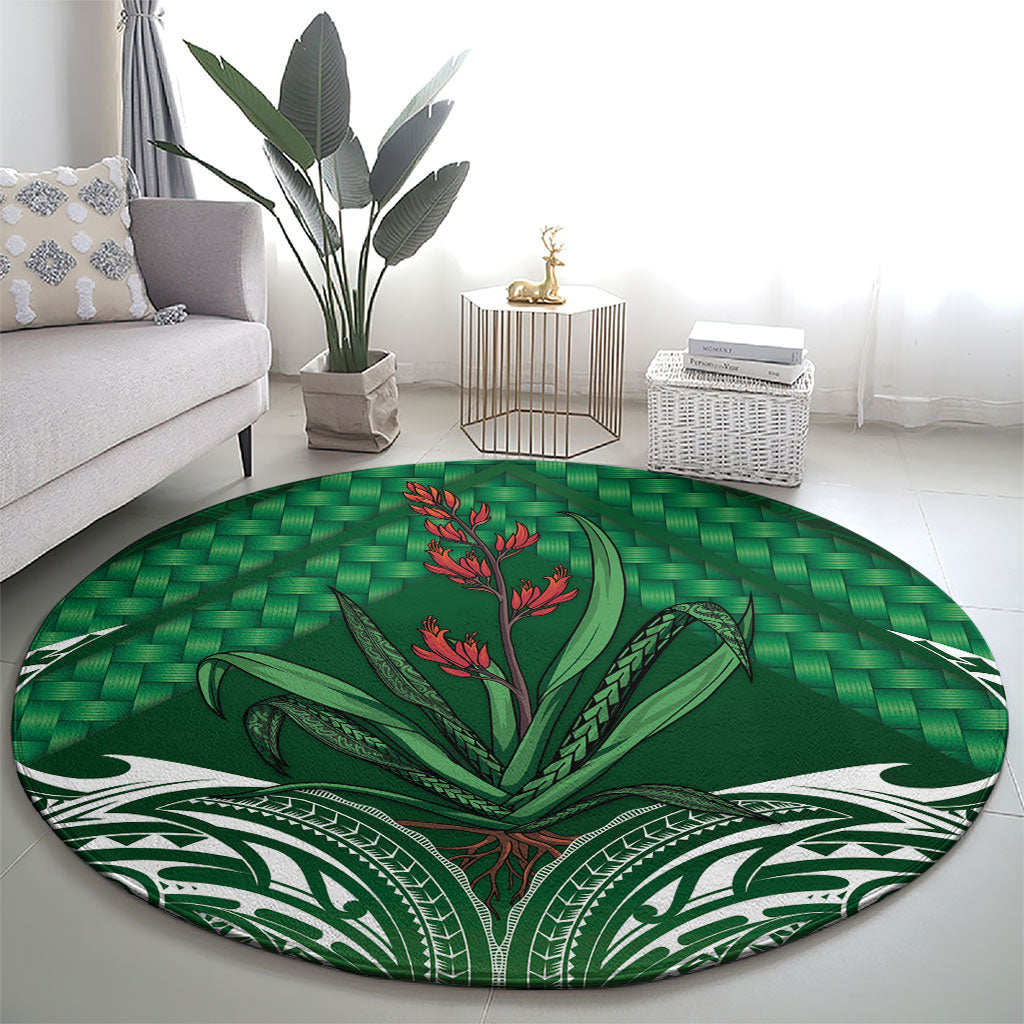 Rongoa Maori New Zealand Harakeke Round Carpet NZ Weaving Pattern Green