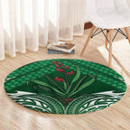 Rongoa Maori New Zealand Harakeke Round Carpet NZ Weaving Pattern Green