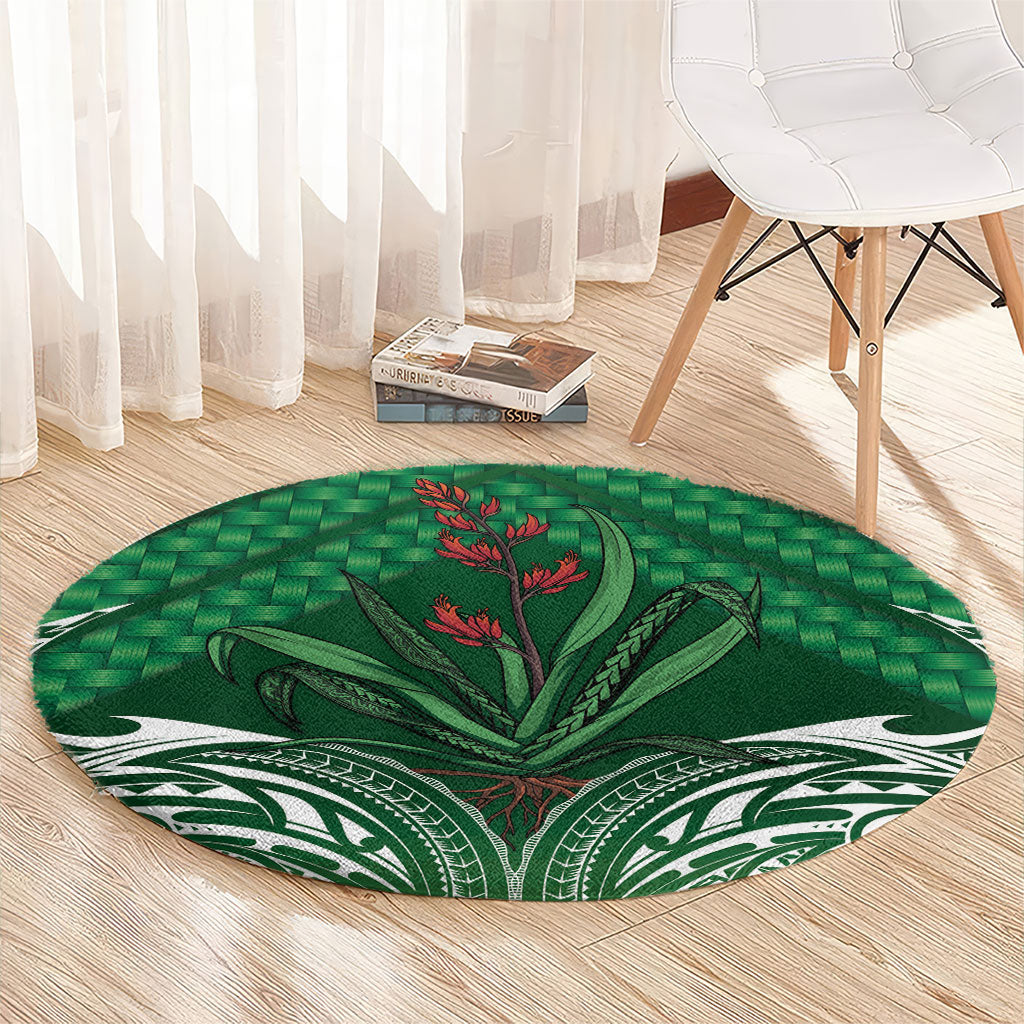 Rongoa Maori New Zealand Harakeke Round Carpet NZ Weaving Pattern Green