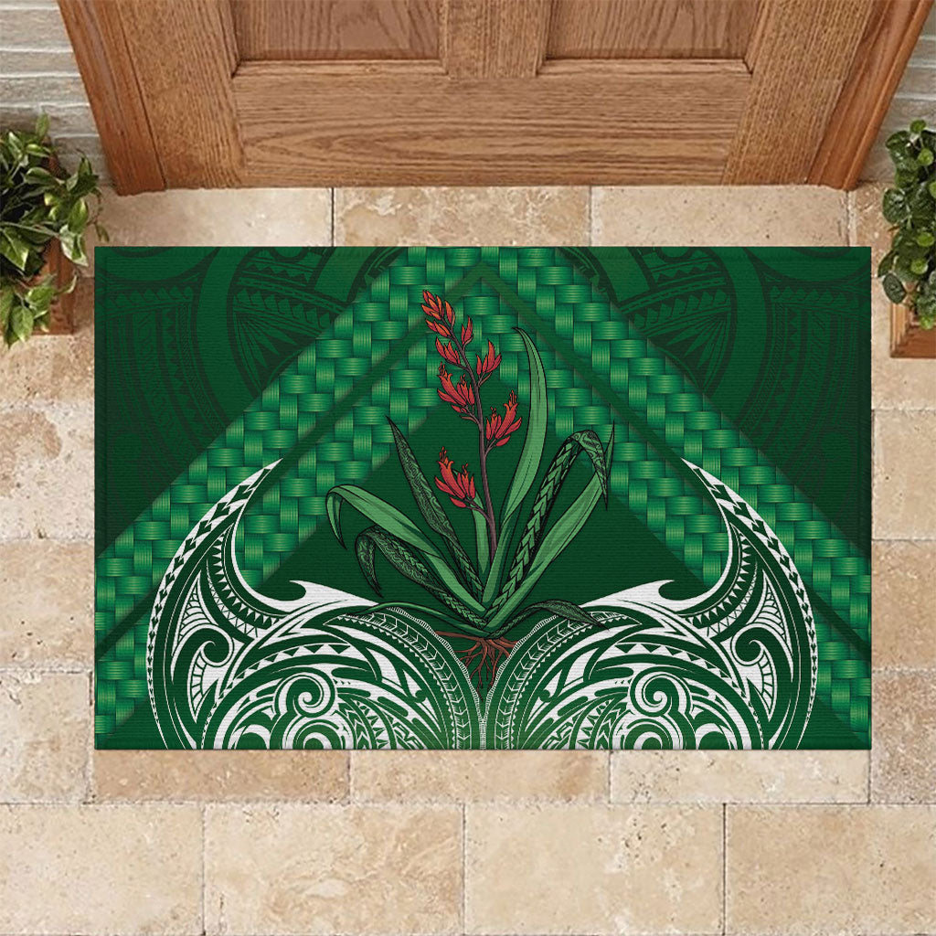 Rongoa Maori New Zealand Harakeke Rubber Doormat NZ Weaving Pattern Green