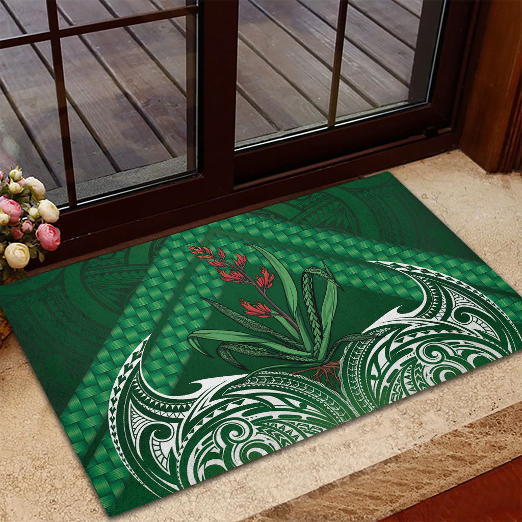 Rongoa Maori New Zealand Harakeke Rubber Doormat NZ Weaving Pattern Green