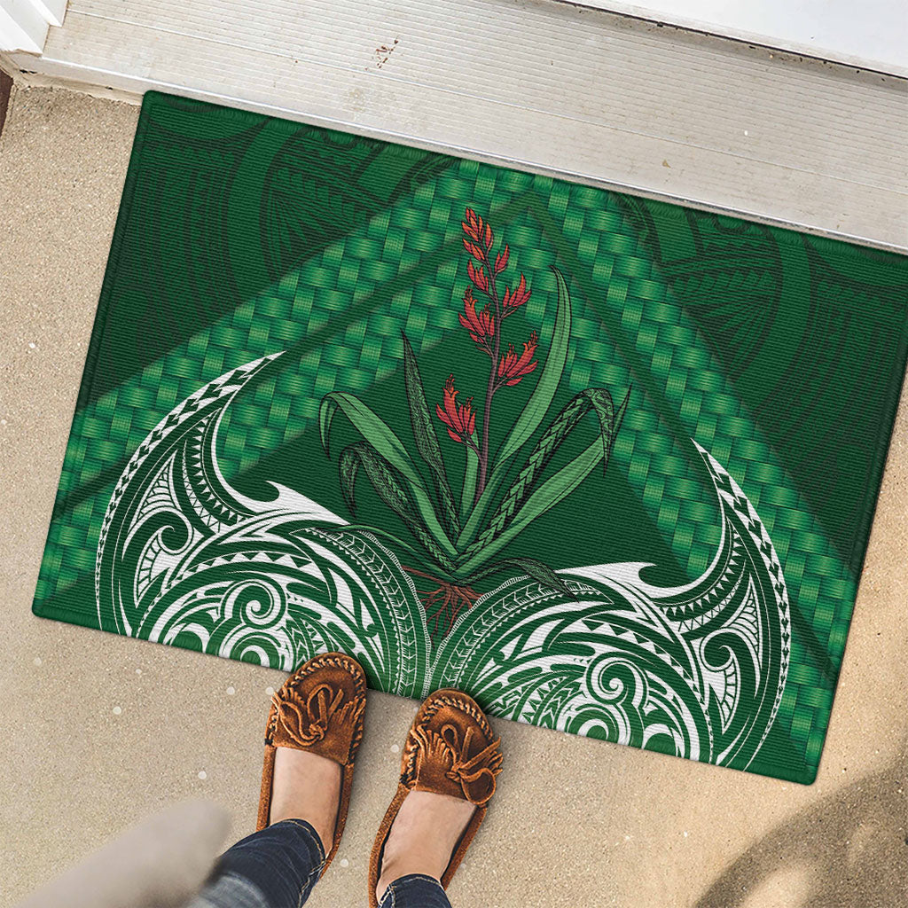 Rongoa Maori New Zealand Harakeke Rubber Doormat NZ Weaving Pattern Green