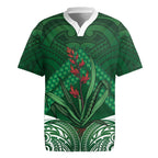 Rongoa Maori New Zealand Harakeke Rugby Jersey NZ Weaving Pattern Green