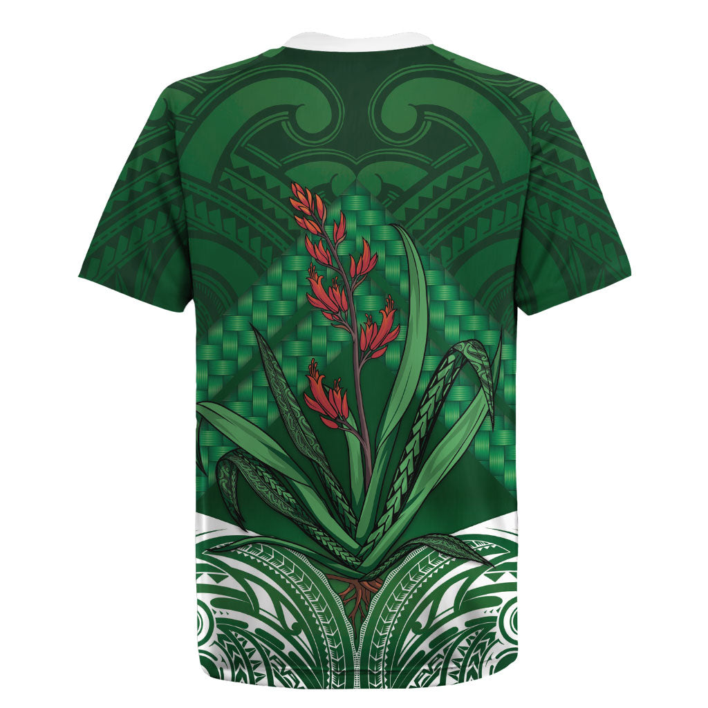 Rongoa Maori New Zealand Harakeke Rugby Jersey NZ Weaving Pattern Green