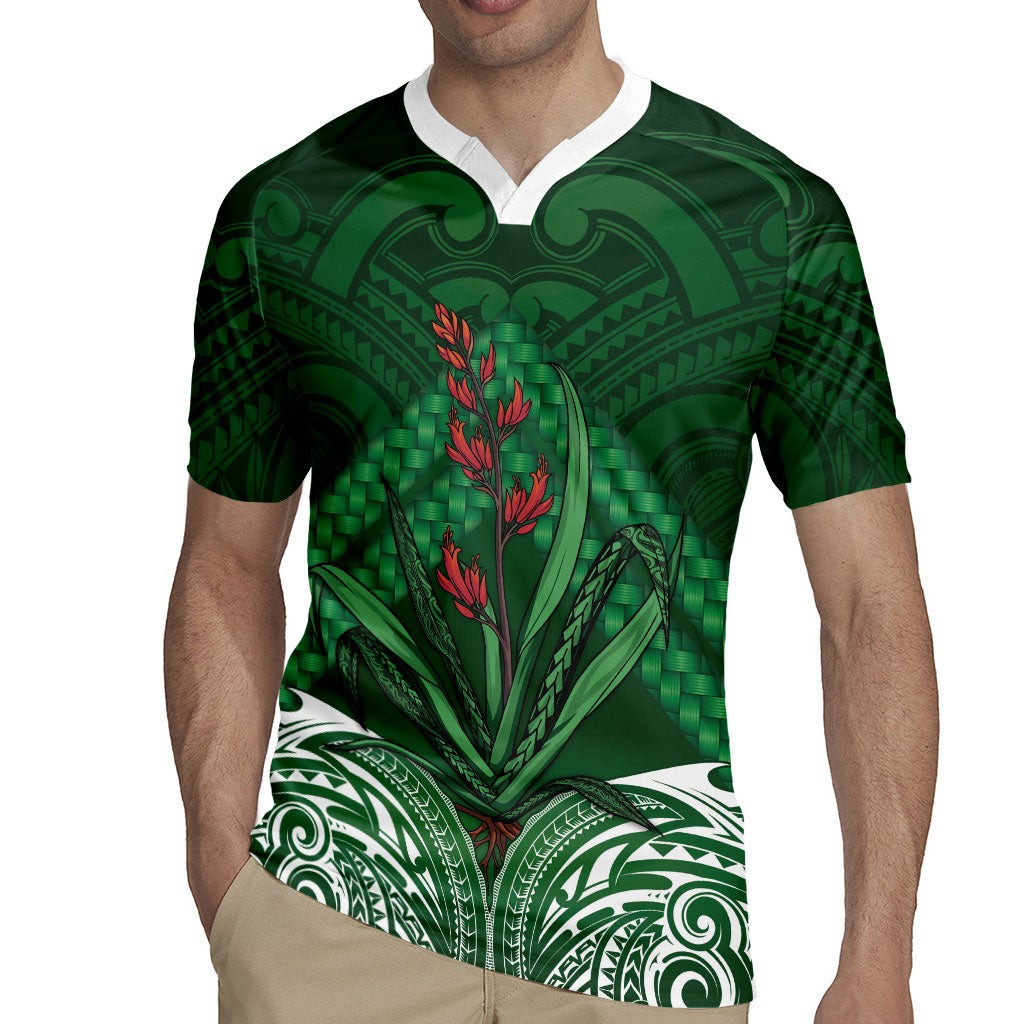Rongoa Maori New Zealand Harakeke Rugby Jersey NZ Weaving Pattern Green