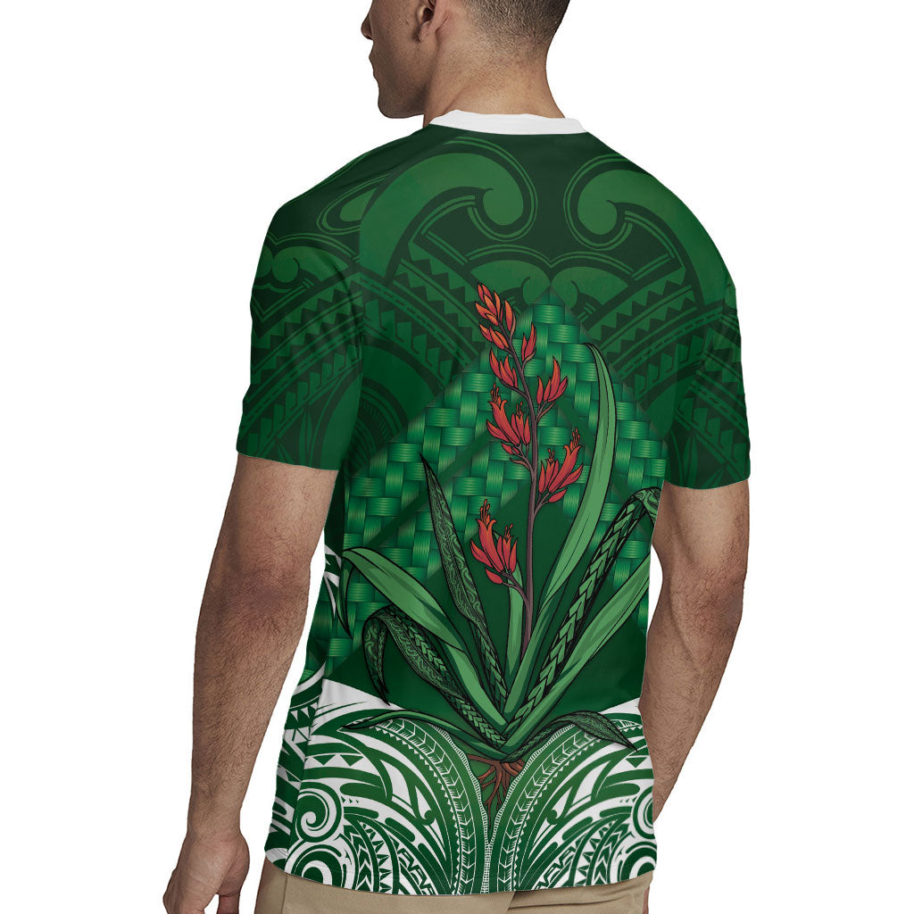 Rongoa Maori New Zealand Harakeke Rugby Jersey NZ Weaving Pattern Green