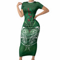 Rongoa Maori New Zealand Harakeke Short Sleeve Bodycon Dress NZ Weaving Pattern Green