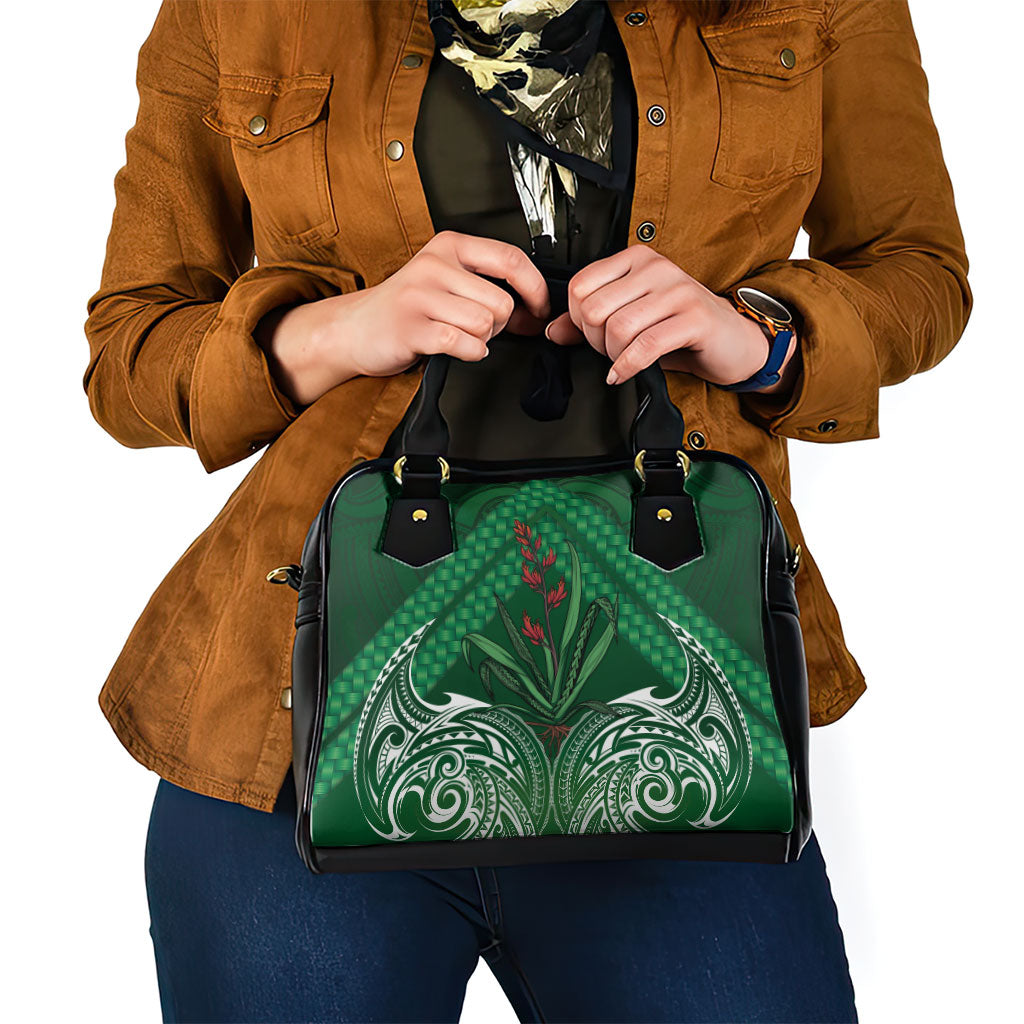 Rongoa Maori New Zealand Harakeke Shoulder Handbag NZ Weaving Pattern Green