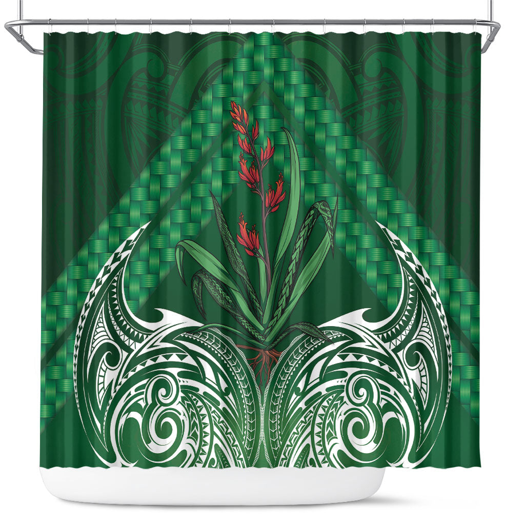 Rongoa Maori New Zealand Harakeke Shower Curtain NZ Weaving Pattern Green