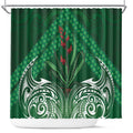 Rongoa Maori New Zealand Harakeke Shower Curtain NZ Weaving Pattern Green