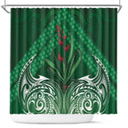 Rongoa Maori New Zealand Harakeke Shower Curtain NZ Weaving Pattern Green