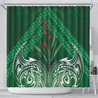 Rongoa Maori New Zealand Harakeke Shower Curtain NZ Weaving Pattern Green