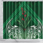 Rongoa Maori New Zealand Harakeke Shower Curtain NZ Weaving Pattern Green