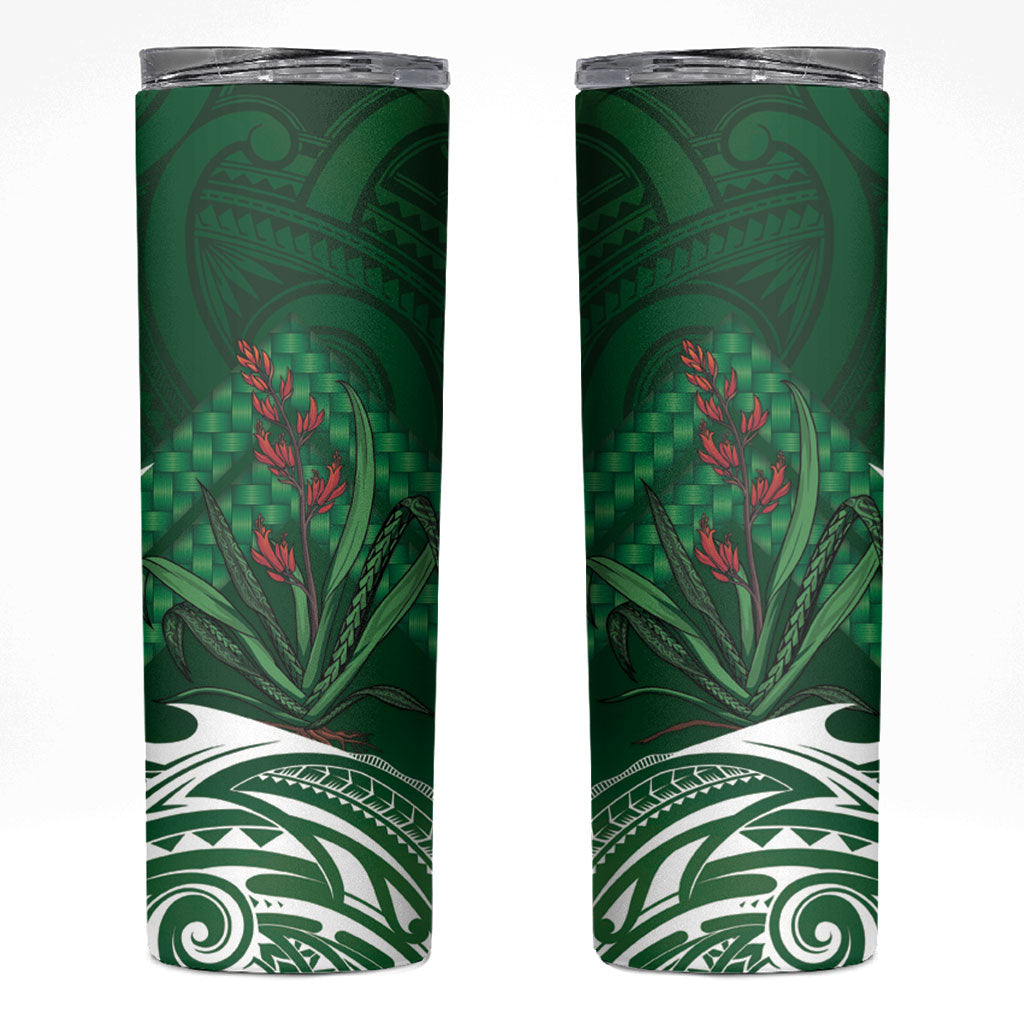 Rongoa Maori New Zealand Harakeke Skinny Tumbler NZ Weaving Pattern Green