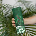 Rongoa Maori New Zealand Harakeke Skinny Tumbler NZ Weaving Pattern Green