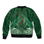 Rongoa Maori New Zealand Harakeke Sleeve Zip Bomber Jacket NZ Weaving Pattern Green