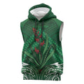 Rongoa Maori New Zealand Harakeke Sleeveless Hoodie NZ Weaving Pattern Green