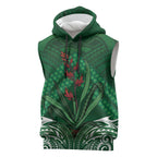 Rongoa Maori New Zealand Harakeke Sleeveless Hoodie NZ Weaving Pattern Green