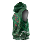 Rongoa Maori New Zealand Harakeke Sleeveless Hoodie NZ Weaving Pattern Green
