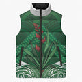 Rongoa Maori New Zealand Harakeke Sleeveless Puffer Jacket NZ Weaving Pattern Green