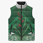 Rongoa Maori New Zealand Harakeke Sleeveless Puffer Jacket NZ Weaving Pattern Green