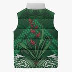 Rongoa Maori New Zealand Harakeke Sleeveless Puffer Jacket NZ Weaving Pattern Green