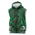 Rongoa Maori New Zealand Harakeke Sleeveless Zip Hoodie NZ Weaving Pattern Green