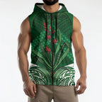 Rongoa Maori New Zealand Harakeke Sleeveless Zip Hoodie NZ Weaving Pattern Green