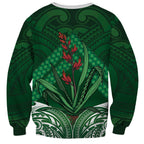 Rongoa Maori New Zealand Harakeke Sweatshirt NZ Weaving Pattern Green