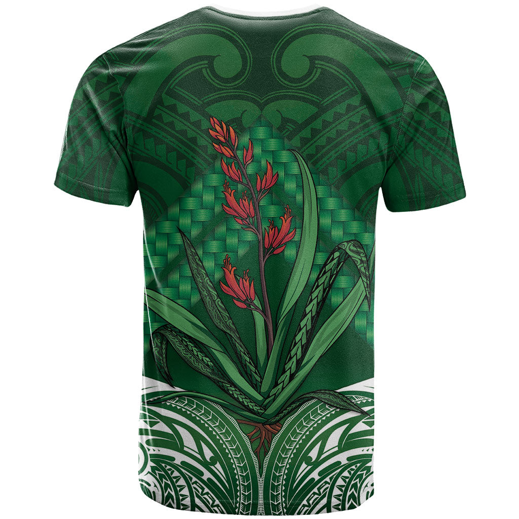 Rongoa Maori New Zealand Harakeke T Shirt NZ Weaving Pattern Green