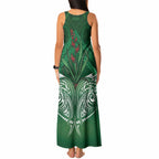 Rongoa Maori New Zealand Harakeke Tank Maxi Dress NZ Weaving Pattern Green