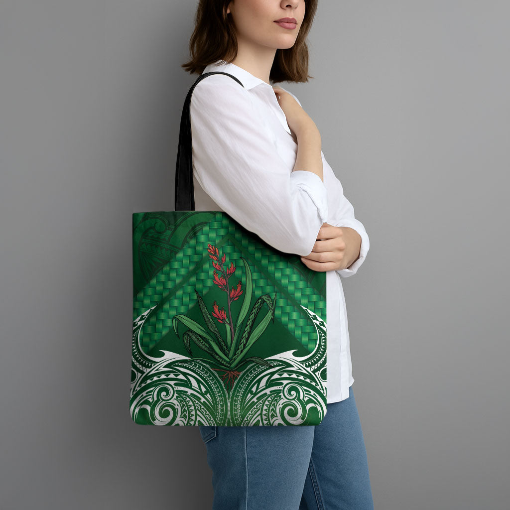 Rongoa Maori New Zealand Harakeke Tote Bag NZ Weaving Pattern Green