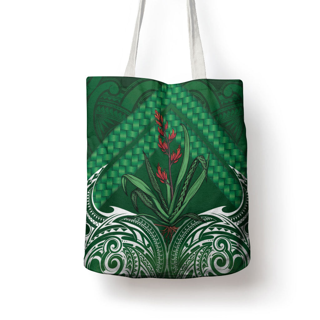 Rongoa Maori New Zealand Harakeke Tote Bag NZ Weaving Pattern Green