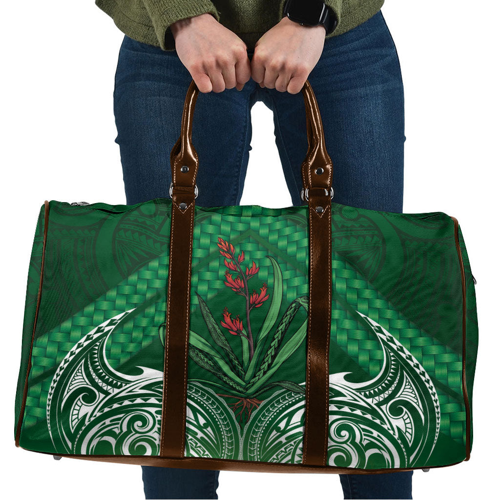 Rongoa Maori New Zealand Harakeke Travel Bag NZ Weaving Pattern Green