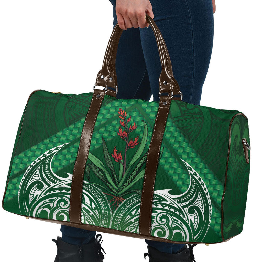 Rongoa Maori New Zealand Harakeke Travel Bag NZ Weaving Pattern Green