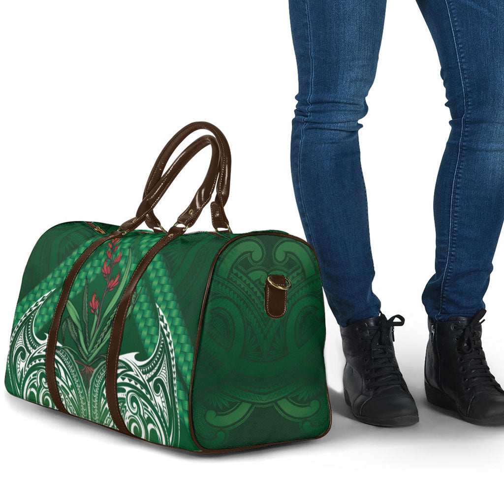 Rongoa Maori New Zealand Harakeke Travel Bag NZ Weaving Pattern Green