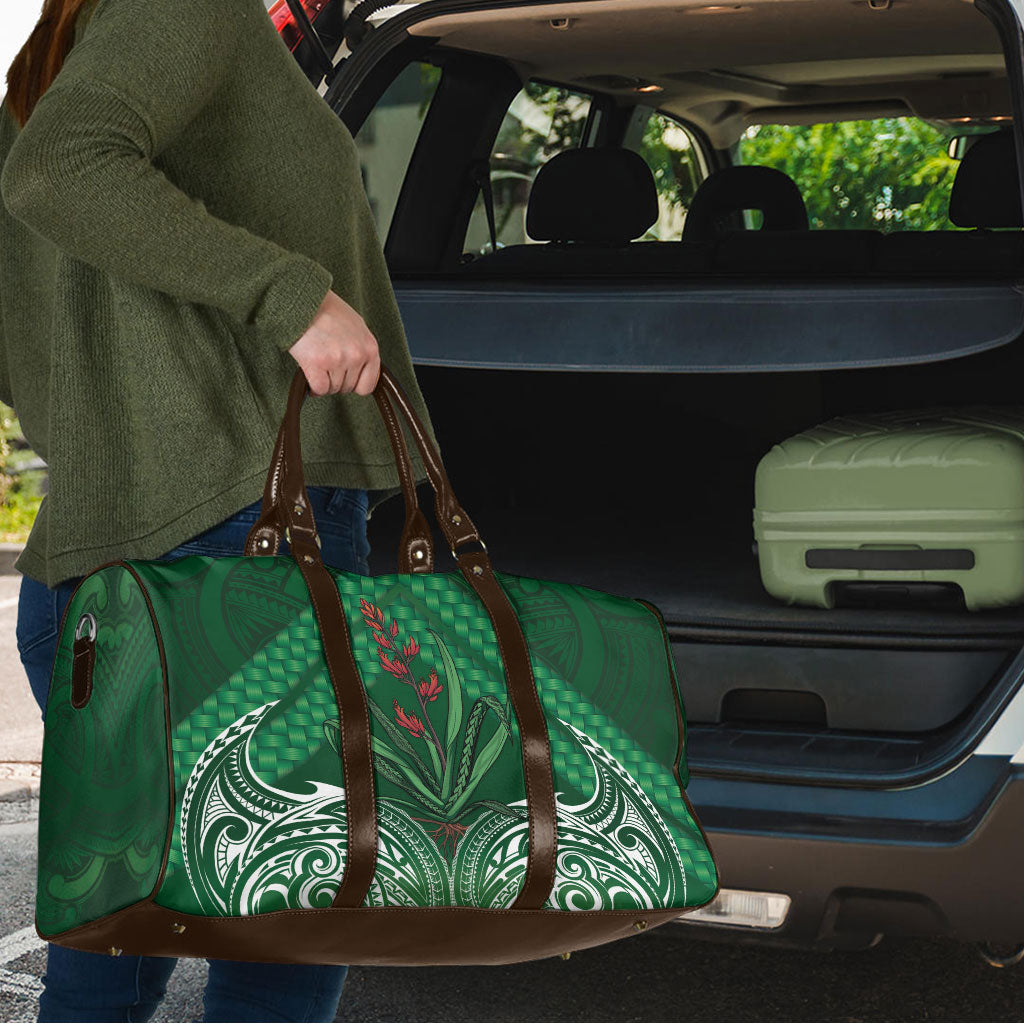 Rongoa Maori New Zealand Harakeke Travel Bag NZ Weaving Pattern Green