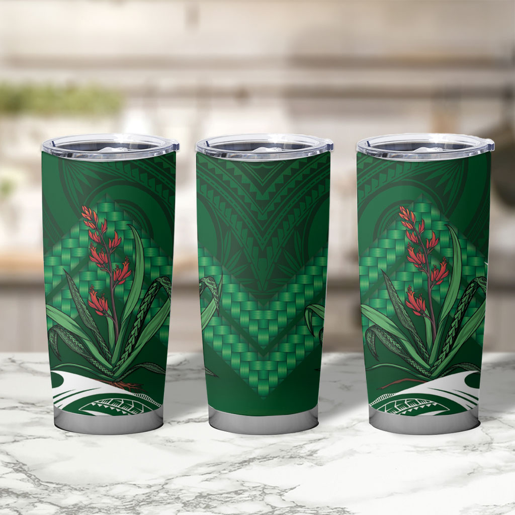 Rongoa Maori New Zealand Harakeke Tumbler Cup NZ Weaving Pattern Green