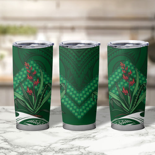 Rongoa Maori New Zealand Harakeke Tumbler Cup NZ Weaving Pattern Green