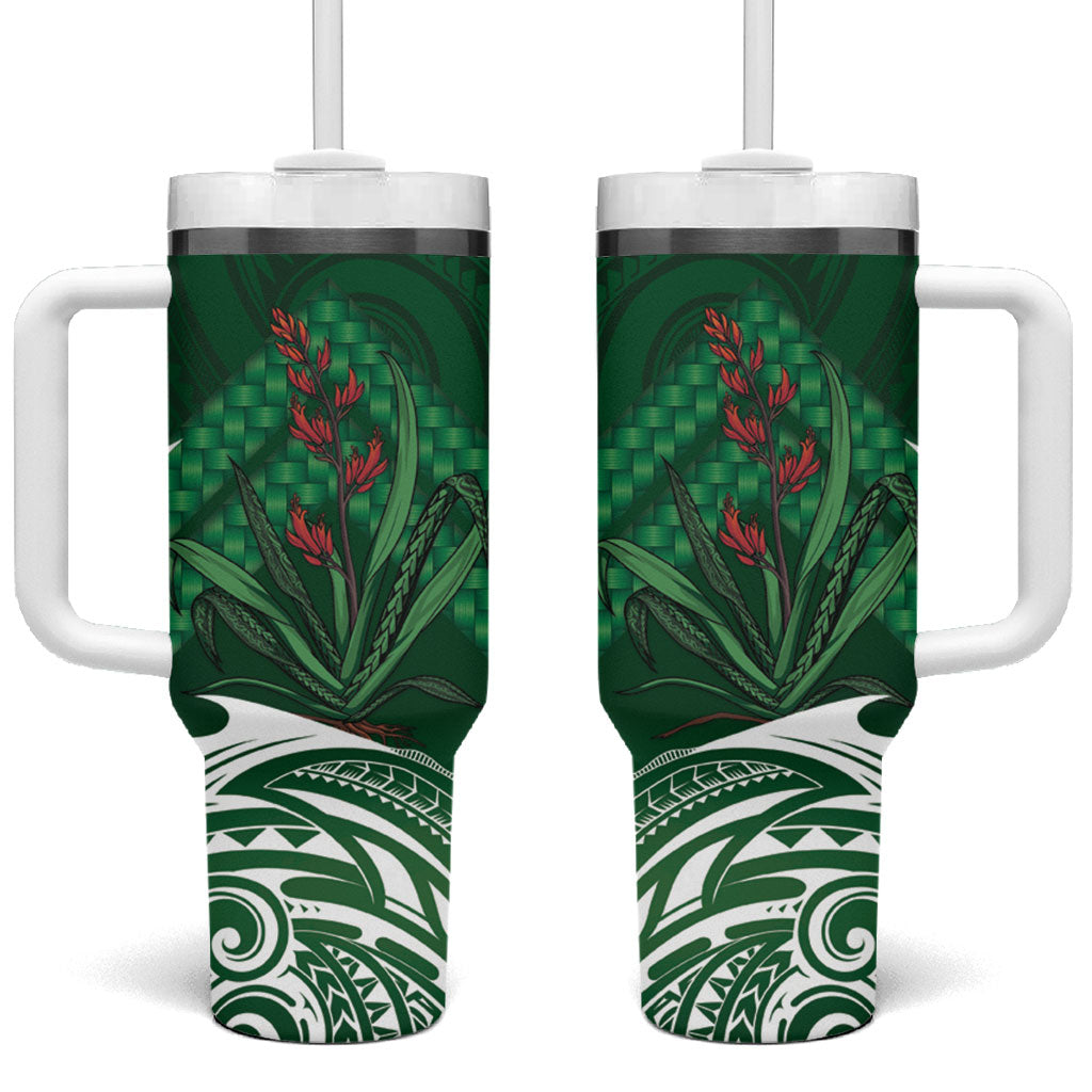 Rongoa Maori New Zealand Harakeke Tumbler With Handle NZ Weaving Pattern Green