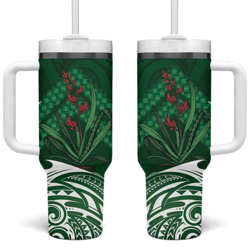 Rongoa Maori New Zealand Harakeke Tumbler With Handle NZ Weaving Pattern Green