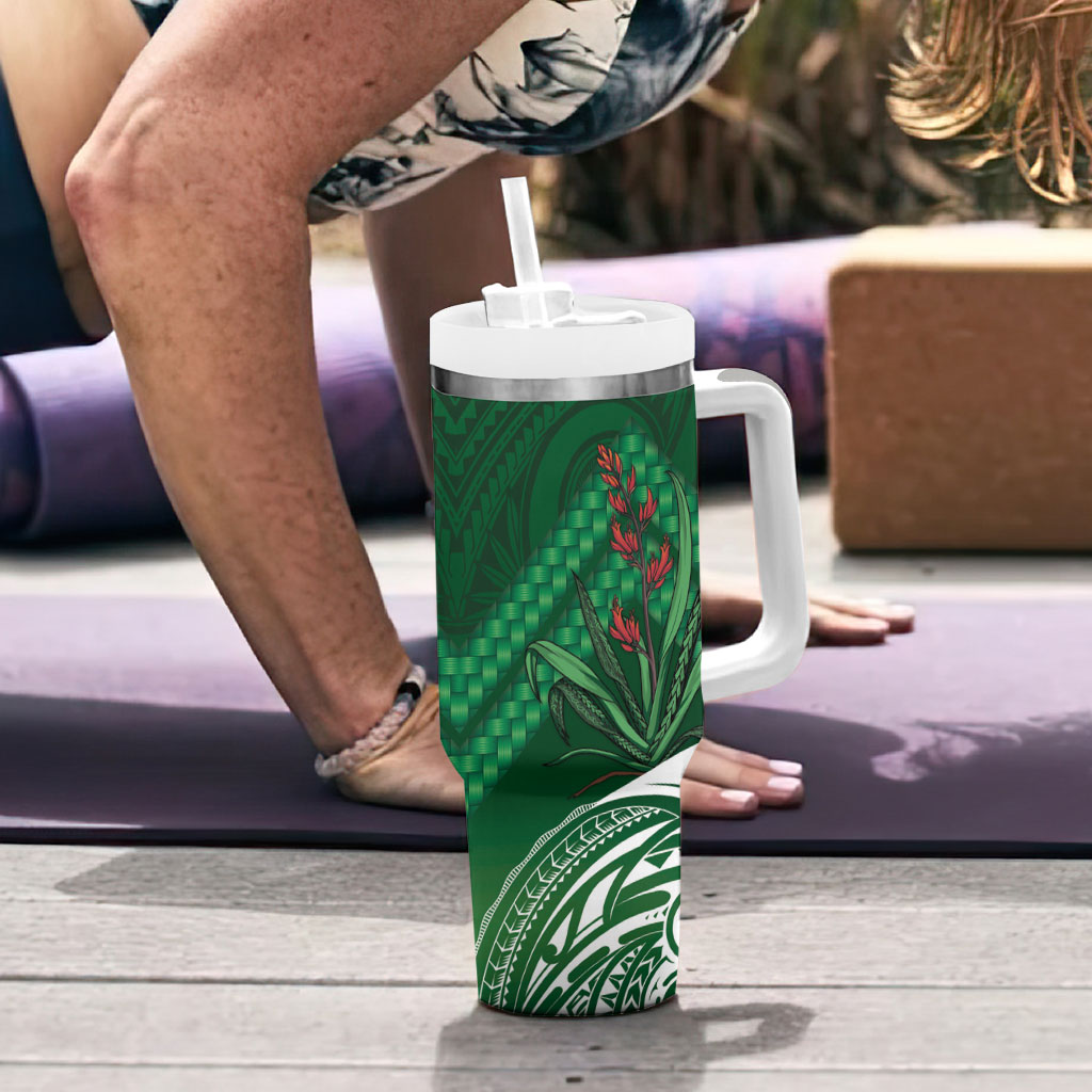 Rongoa Maori New Zealand Harakeke Tumbler With Handle NZ Weaving Pattern Green
