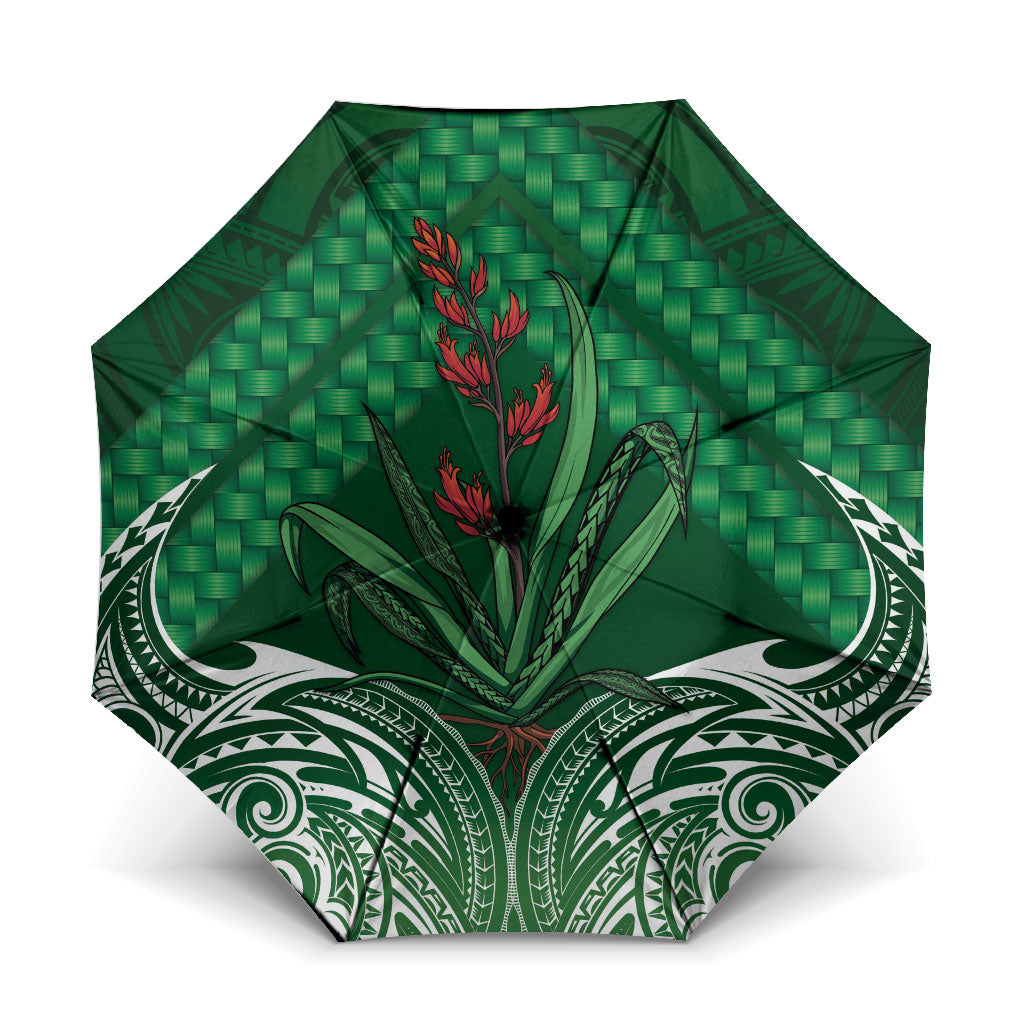 Rongoa Maori New Zealand Harakeke Umbrella NZ Weaving Pattern Green