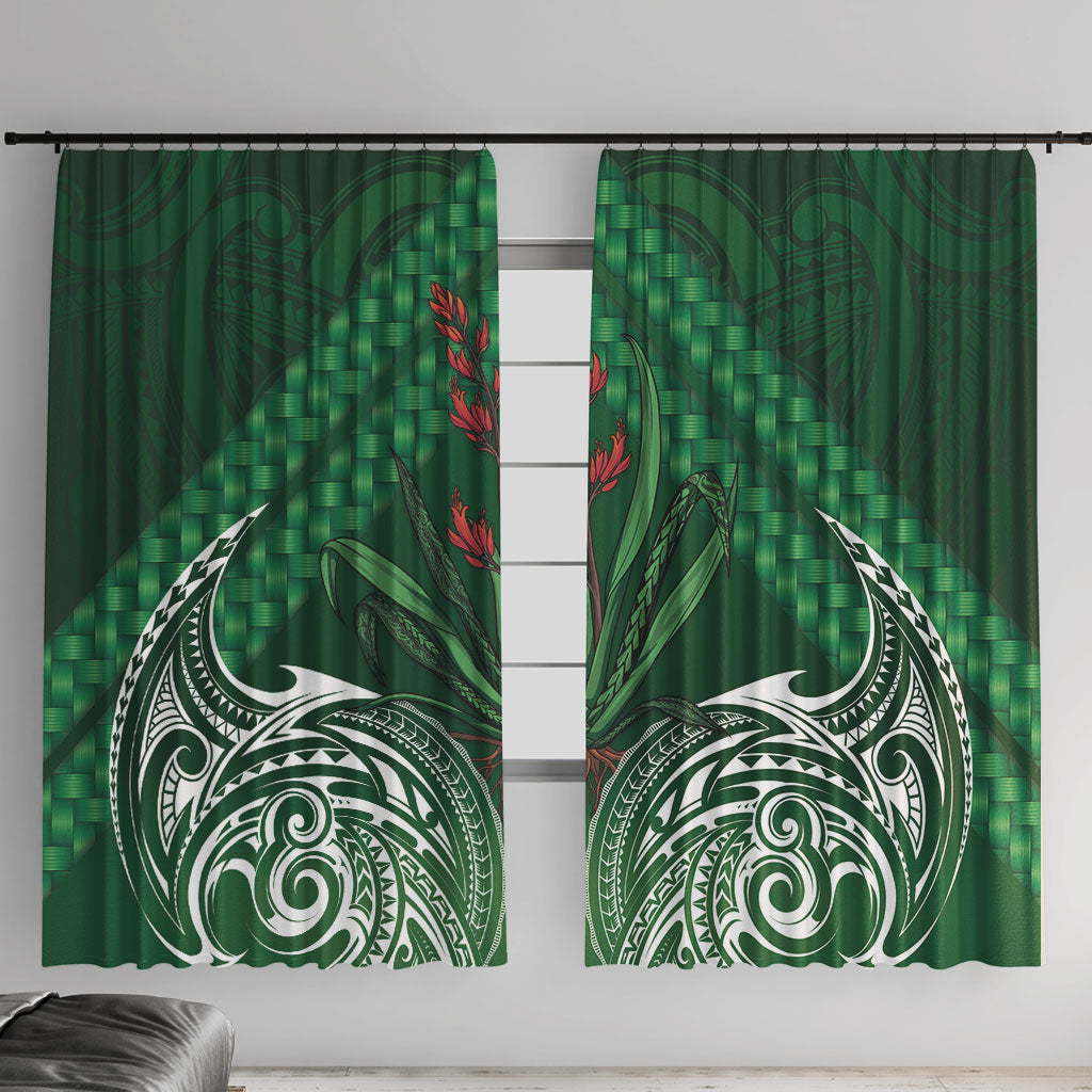 Rongoa Maori New Zealand Harakeke Window Curtain NZ Weaving Pattern Green
