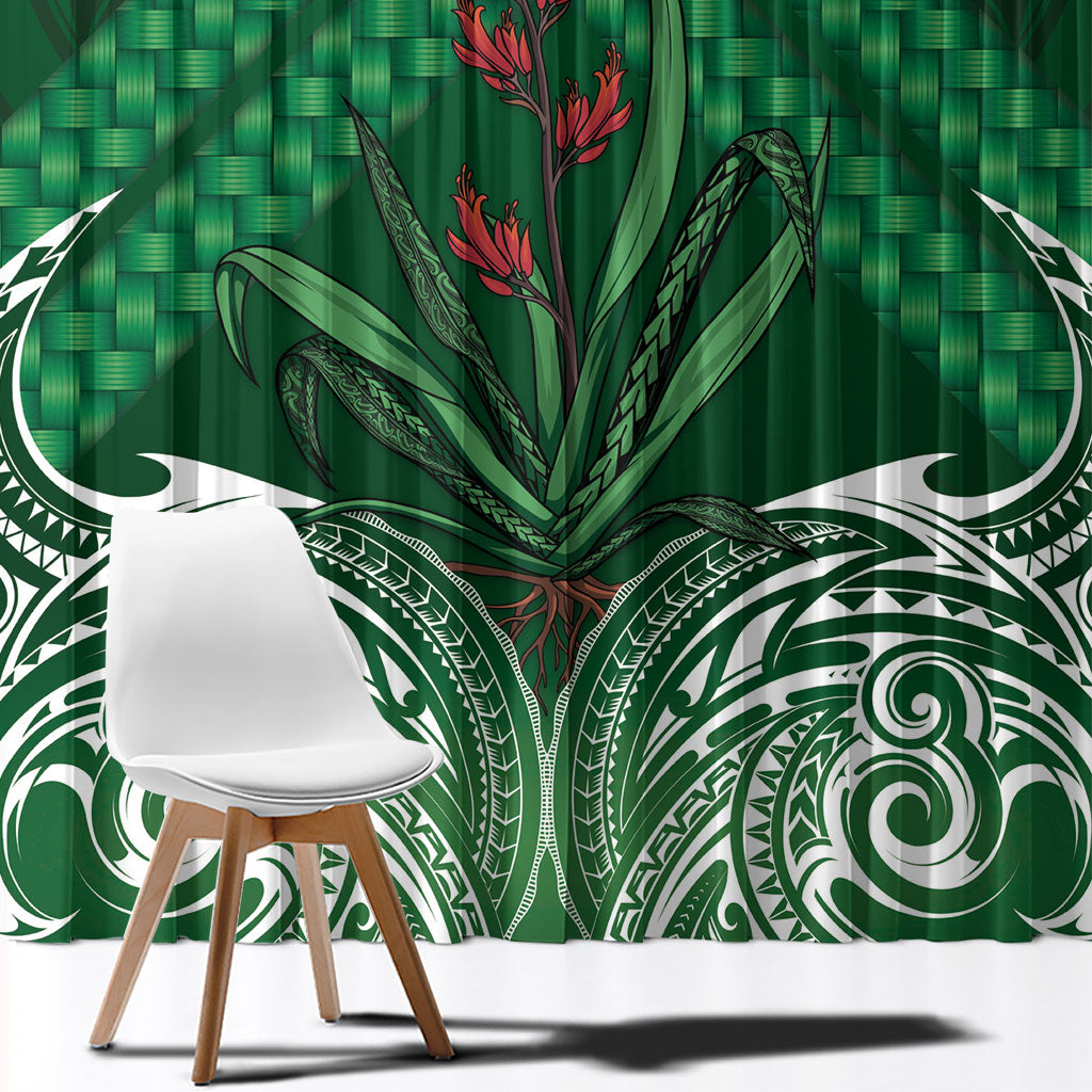 Rongoa Maori New Zealand Harakeke Window Curtain NZ Weaving Pattern Green