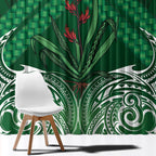 Rongoa Maori New Zealand Harakeke Window Curtain NZ Weaving Pattern Green